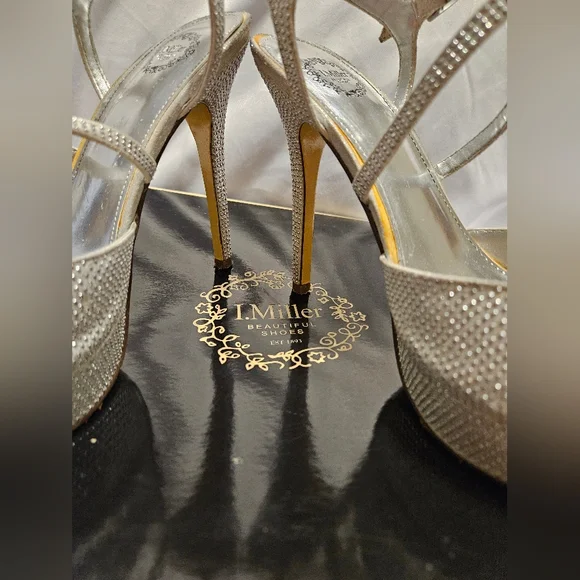 I. MILLER Sherita-FY Bride Prom Silver Platform SZ 7 Womens Strappy Heels - Picture 8 of 12